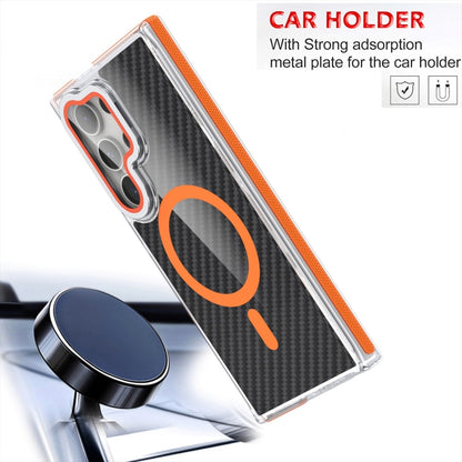 Magsafe Dual-Color Carbon Fiber Lens Film Phone Case with Lens Fold Holder, For Samsung Galaxy S24 Ultra 5G