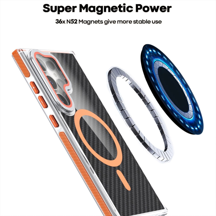 Magsafe Dual-Color Carbon Fiber Lens Film Phone Case with Lens Fold Holder, For Samsung Galaxy S24 Ultra 5G