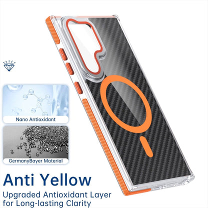 Magsafe Dual-Color Carbon Fiber Lens Film Phone Case with Lens Fold Holder, For Samsung Galaxy S24 Ultra 5G