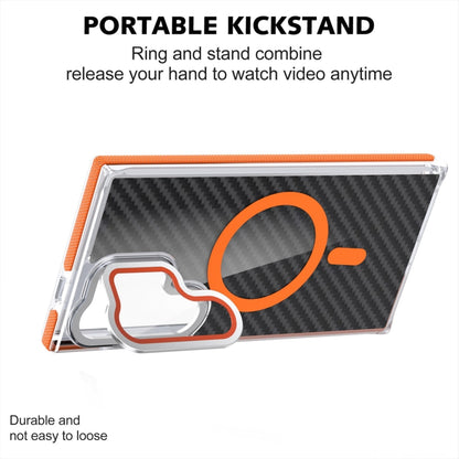 Magsafe Dual-Color Carbon Fiber Lens Film Phone Case with Lens Fold Holder, For Samsung Galaxy S24 Ultra 5G