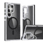 Magsafe Dual-Color Carbon Fiber Lens Film Phone Case with Lens Fold Holder, For Samsung Galaxy S24 Ultra 5G