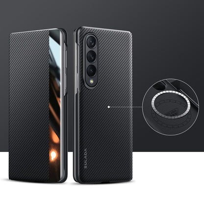SULADA Kevlar 600D Texture Smart Window Leather Phone Case, For Samsung Galaxy Z Fold6, For Samsung Galaxy Z Fold5, For Samsung Galaxy Z Fold4