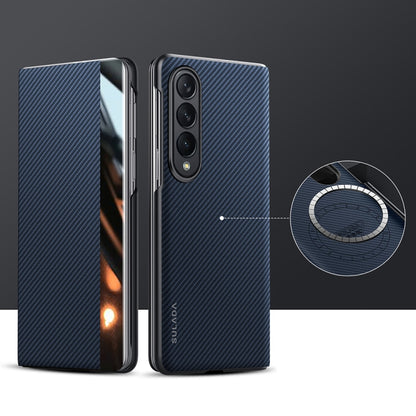 SULADA Kevlar 600D Texture Smart Window Leather Phone Case, For Samsung Galaxy Z Fold6, For Samsung Galaxy Z Fold5, For Samsung Galaxy Z Fold4