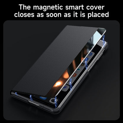 SULADA Kevlar 600D Texture Smart Window Leather Phone Case, For Samsung Galaxy Z Fold6, For Samsung Galaxy Z Fold5, For Samsung Galaxy Z Fold4