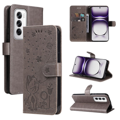 Cat and Bee Embossed Flip Leather Phone Case