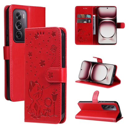 Cat and Bee Embossed Flip Leather Phone Case, For OPPO K12X 5G Global, For OPPO A5 Pro 5G Global, For OPPO Reno12 Pro 5G Global, For OPPO Reno12 5G Global
