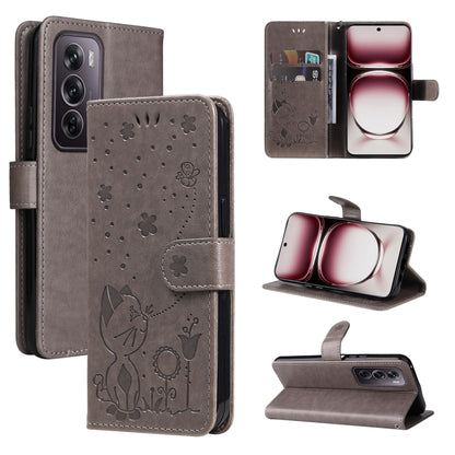Cat and Bee Embossed Flip Leather Phone Case, For OPPO K12X 5G Global, For OPPO A5 Pro 5G Global, For OPPO Reno12 Pro 5G Global, For OPPO Reno12 5G Global