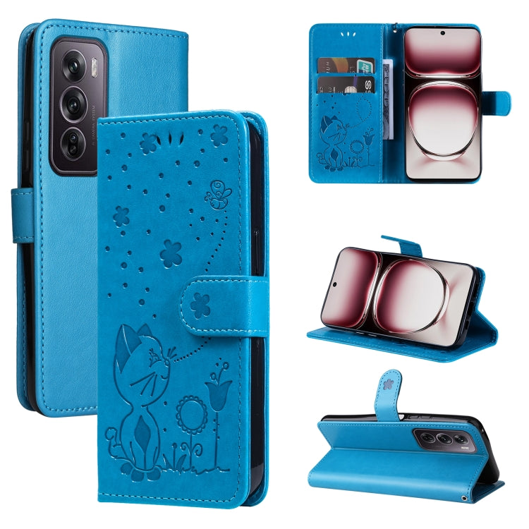 Cat and Bee Embossed Flip Leather Phone Case, For OPPO K12X 5G Global, For OPPO A5 Pro 5G Global, For OPPO Reno12 Pro 5G Global, For OPPO Reno12 5G Global
