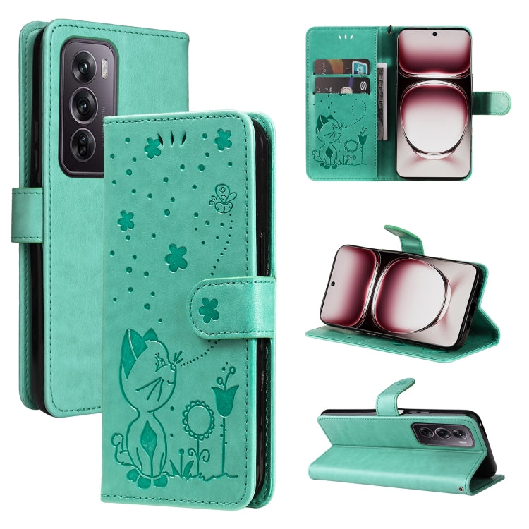 Cat and Bee Embossed Flip Leather Phone Case, For OPPO K12X 5G Global, For OPPO A5 Pro 5G Global, For OPPO Reno12 Pro 5G Global, For OPPO Reno12 5G Global