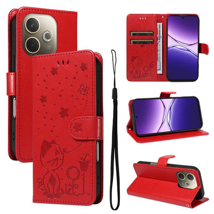 Cat and Bee Embossed Flip Leather Phone Case, For OPPO A5 Pro 5G Global, For OPPO Reno12 Pro 5G Global, For OPPO Reno12 5G Global