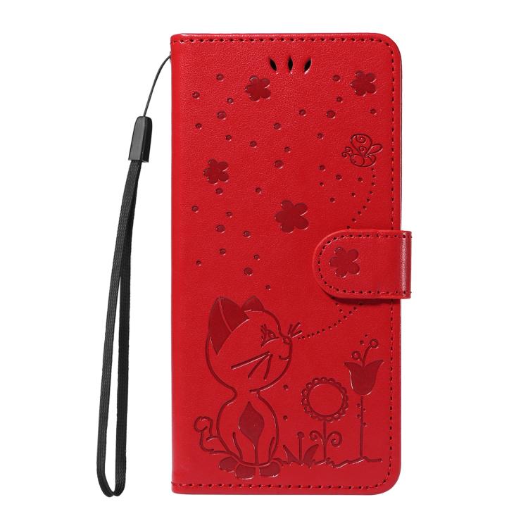 Cat and Bee Embossed Flip Leather Phone Case, For OPPO A5 Pro 5G Global, For OPPO Reno12 Pro 5G Global, For OPPO Reno12 5G Global