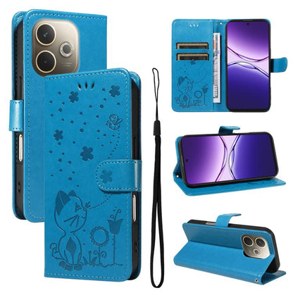 Cat and Bee Embossed Flip Leather Phone Case, For OPPO A5 Pro 5G Global, For OPPO Reno12 Pro 5G Global, For OPPO Reno12 5G Global