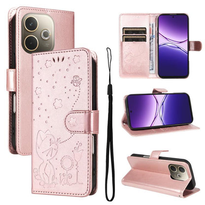 Cat and Bee Embossed Flip Leather Phone Case, For OPPO A5 Pro 5G Global, For OPPO Reno12 Pro 5G Global, For OPPO Reno12 5G Global
