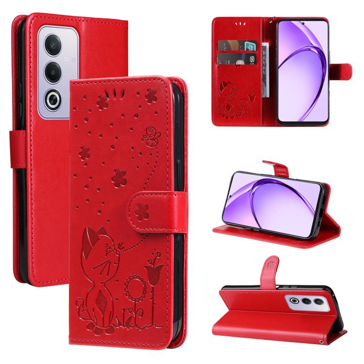 Cat and Bee Embossed Flip Leather Phone Case, For OPPO K12X 5G Global, For OPPO A5 Pro 5G Global, For OPPO Reno12 Pro 5G Global, For OPPO Reno12 5G Global