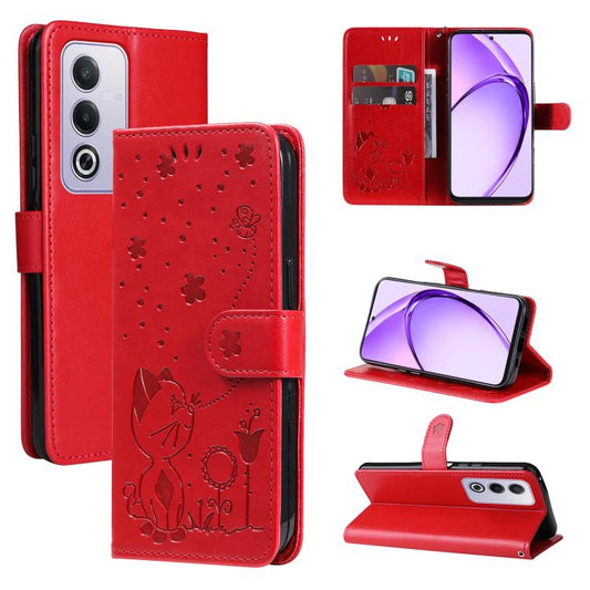 Cat and Bee Embossed Flip Leather Phone Case, For OPPO K12X 5G Global, For OPPO A5 Pro 5G Global, For OPPO Reno12 Pro 5G Global, For OPPO Reno12 5G Global