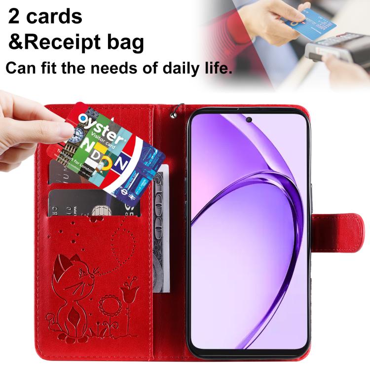 Cat and Bee Embossed Flip Leather Phone Case, For OPPO K12X 5G Global, For OPPO A5 Pro 5G Global, For OPPO Reno12 Pro 5G Global, For OPPO Reno12 5G Global
