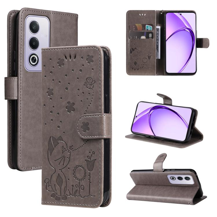Cat and Bee Embossed Flip Leather Phone Case, For OPPO K12X 5G Global, For OPPO A5 Pro 5G Global, For OPPO Reno12 Pro 5G Global, For OPPO Reno12 5G Global