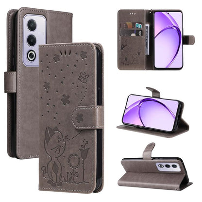 Cat and Bee Embossed Flip Leather Phone Case, For OPPO K12X 5G Global, For OPPO A5 Pro 5G Global, For OPPO Reno12 Pro 5G Global, For OPPO Reno12 5G Global