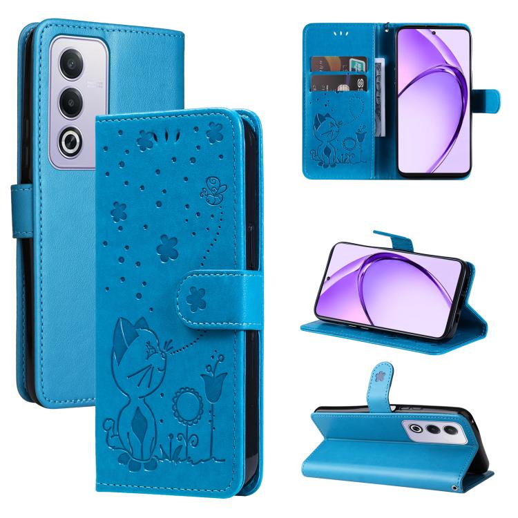 Cat and Bee Embossed Flip Leather Phone Case, For OPPO K12X 5G Global, For OPPO A5 Pro 5G Global, For OPPO Reno12 Pro 5G Global, For OPPO Reno12 5G Global