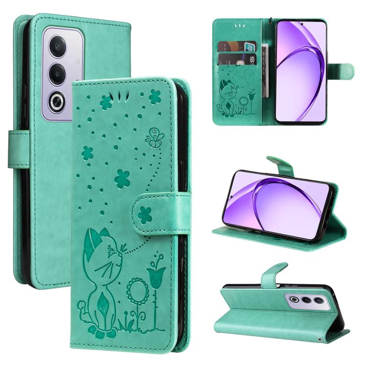 Cat and Bee Embossed Flip Leather Phone Case, For OPPO K12X 5G Global, For OPPO A5 Pro 5G Global, For OPPO Reno12 Pro 5G Global, For OPPO Reno12 5G Global