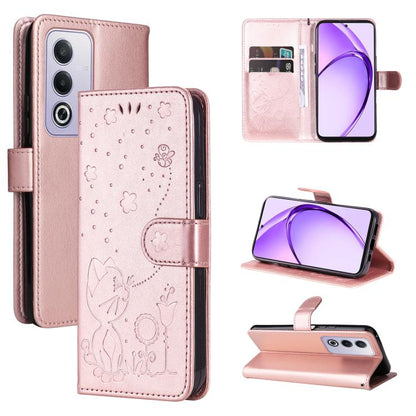 Cat and Bee Embossed Flip Leather Phone Case, For OPPO K12X 5G Global, For OPPO A5 Pro 5G Global, For OPPO Reno12 Pro 5G Global, For OPPO Reno12 5G Global