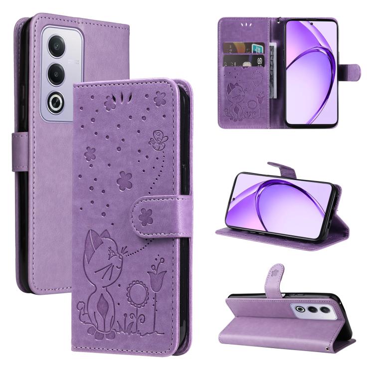 Cat and Bee Embossed Flip Leather Phone Case, For OPPO K12X 5G Global, For OPPO A5 Pro 5G Global, For OPPO Reno12 Pro 5G Global, For OPPO Reno12 5G Global