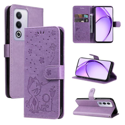 Cat and Bee Embossed Flip Leather Phone Case, For OPPO K12X 5G Global, For OPPO A5 Pro 5G Global, For OPPO Reno12 Pro 5G Global, For OPPO Reno12 5G Global