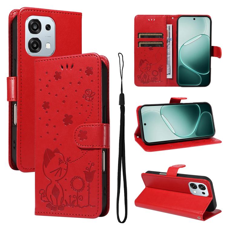 Cat and Bee Embossed Flip Leather Phone Case, For OPPO A6 Pro 4G / 5G Global, For OPPO Find X9 Pro, For OPPO A60 5G Global / A40 4G Global, For OPPO K12X 5G Global