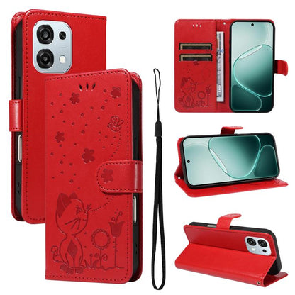 Cat and Bee Embossed Flip Leather Phone Case, For OPPO A6 Pro 4G / 5G Global, For OPPO Find X9 Pro, For OPPO A60 5G Global / A40 4G Global, For OPPO K12X 5G Global