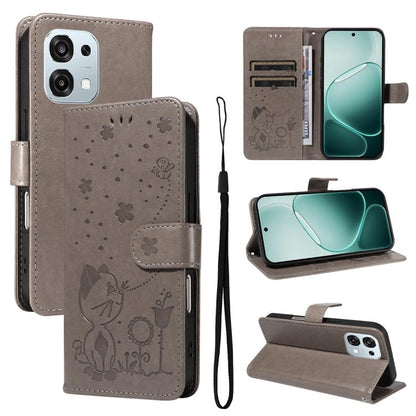 Cat and Bee Embossed Flip Leather Phone Case, For OPPO A6 Pro 4G / 5G Global, For OPPO Find X9 Pro, For OPPO A60 5G Global / A40 4G Global, For OPPO K12X 5G Global