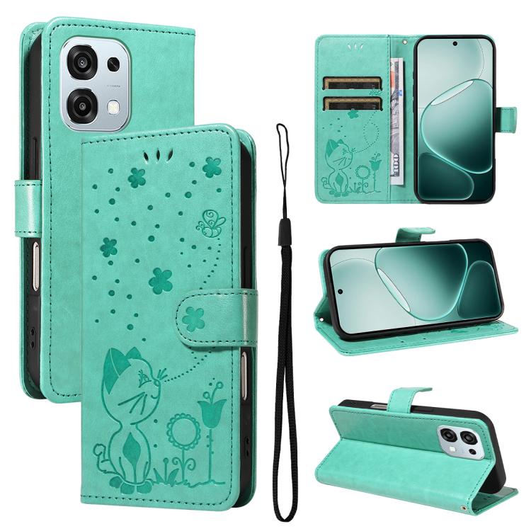 Cat and Bee Embossed Flip Leather Phone Case, For OPPO A6 Pro 4G / 5G Global, For OPPO Find X9 Pro, For OPPO A60 5G Global / A40 4G Global, For OPPO K12X 5G Global