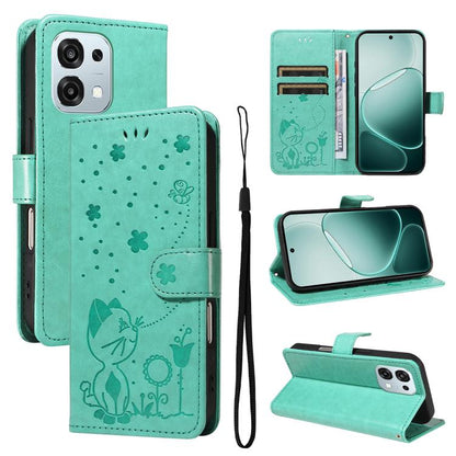 Cat and Bee Embossed Flip Leather Phone Case, For OPPO A6 Pro 4G / 5G Global, For OPPO Find X9 Pro, For OPPO A60 5G Global / A40 4G Global, For OPPO K12X 5G Global