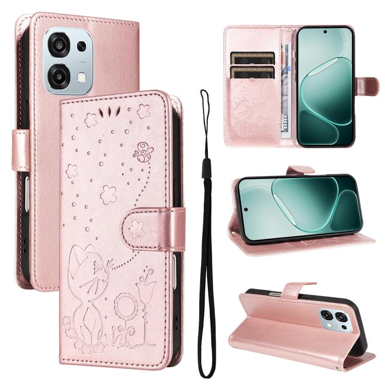 Cat and Bee Embossed Flip Leather Phone Case, For OPPO A6 Pro 4G / 5G Global, For OPPO Find X9 Pro, For OPPO A60 5G Global / A40 4G Global, For OPPO K12X 5G Global