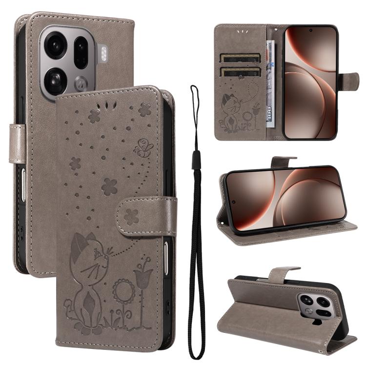 Cat and Bee Embossed Flip Leather Phone Case, For OPPO A6 Pro 4G / 5G Global, For OPPO Find X9 Pro, For OPPO A60 5G Global / A40 4G Global, For OPPO K12X 5G Global