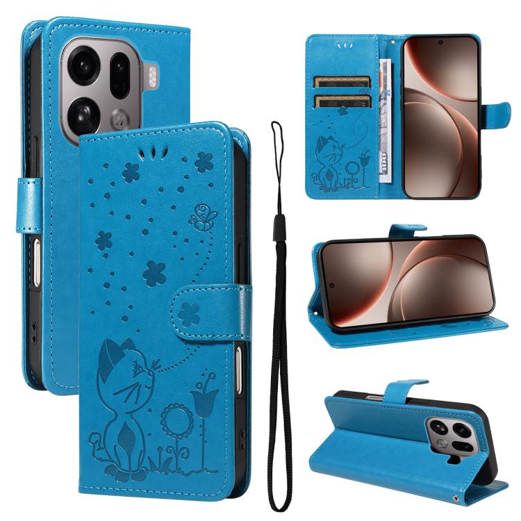 Cat and Bee Embossed Flip Leather Phone Case, For OPPO A6 Pro 4G / 5G Global, For OPPO Find X9 Pro, For OPPO A60 5G Global / A40 4G Global, For OPPO K12X 5G Global