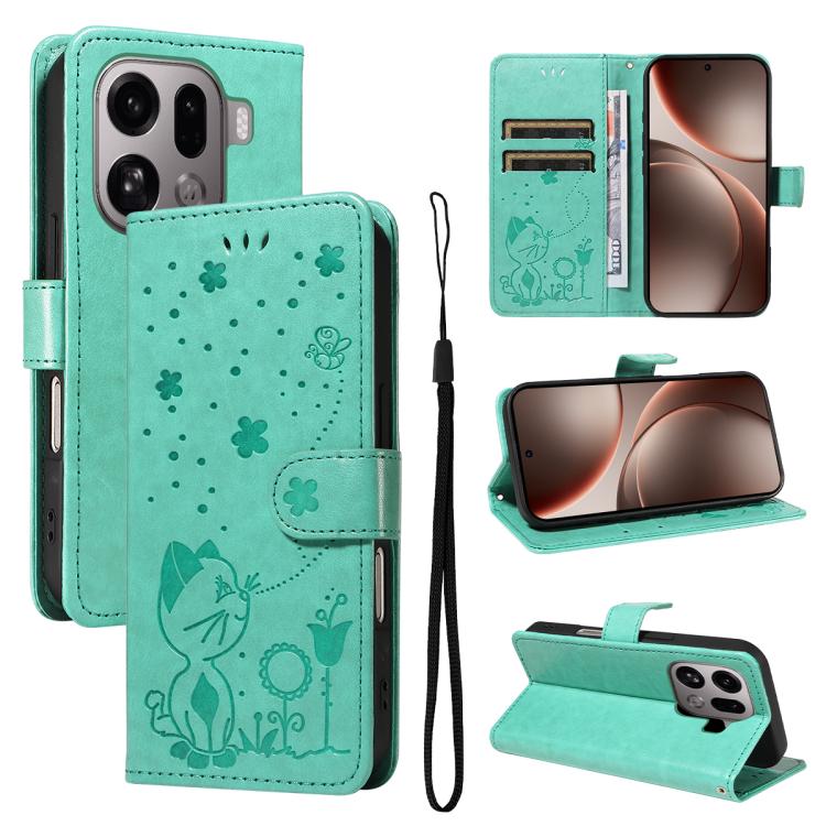 Cat and Bee Embossed Flip Leather Phone Case, For OPPO A6 Pro 4G / 5G Global, For OPPO Find X9 Pro, For OPPO A60 5G Global / A40 4G Global, For OPPO K12X 5G Global