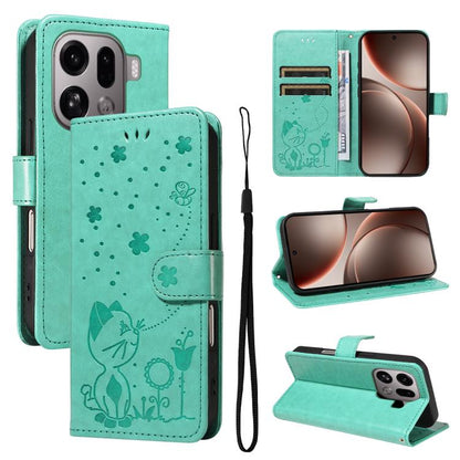 Cat and Bee Embossed Flip Leather Phone Case, For OPPO A6 Pro 4G / 5G Global, For OPPO Find X9 Pro, For OPPO A60 5G Global / A40 4G Global, For OPPO K12X 5G Global