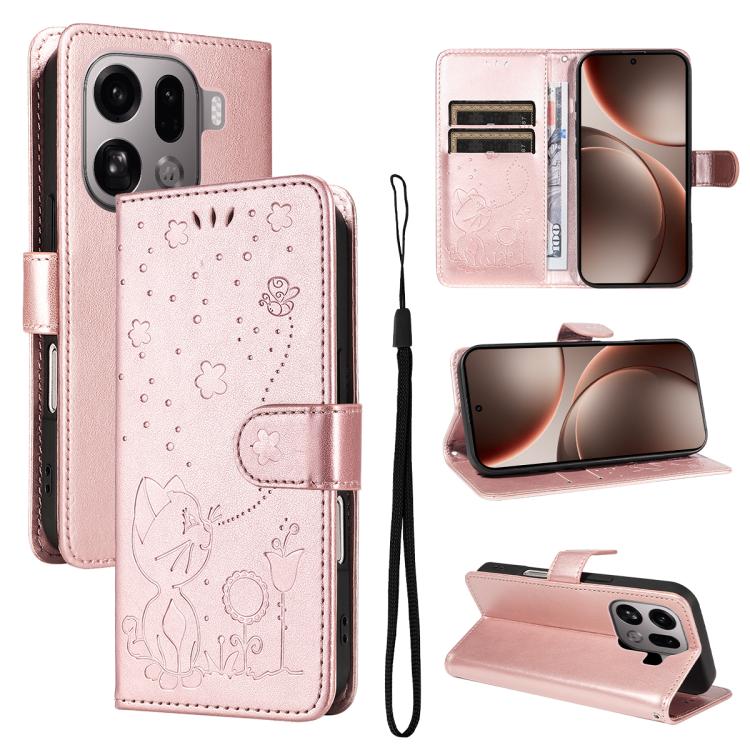 Cat and Bee Embossed Flip Leather Phone Case, For OPPO A6 Pro 4G / 5G Global, For OPPO Find X9 Pro, For OPPO A60 5G Global / A40 4G Global, For OPPO K12X 5G Global