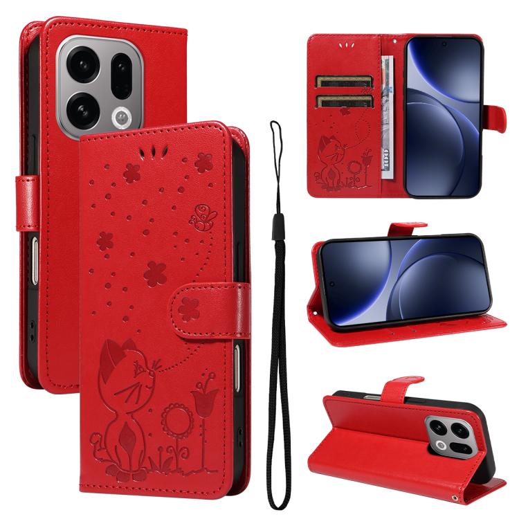 Cat and Bee Embossed Flip Leather Phone Case, For OPPO Find X9, For OPPO A6 Pro 4G / 5G Global, For OPPO Find X9 Pro, For OPPO A60 5G Global / A40 4G Global
