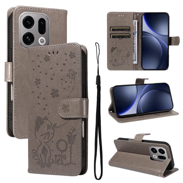 Cat and Bee Embossed Flip Leather Phone Case, For OPPO Find X9, For OPPO A6 Pro 4G / 5G Global, For OPPO Find X9 Pro, For OPPO A60 5G Global / A40 4G Global