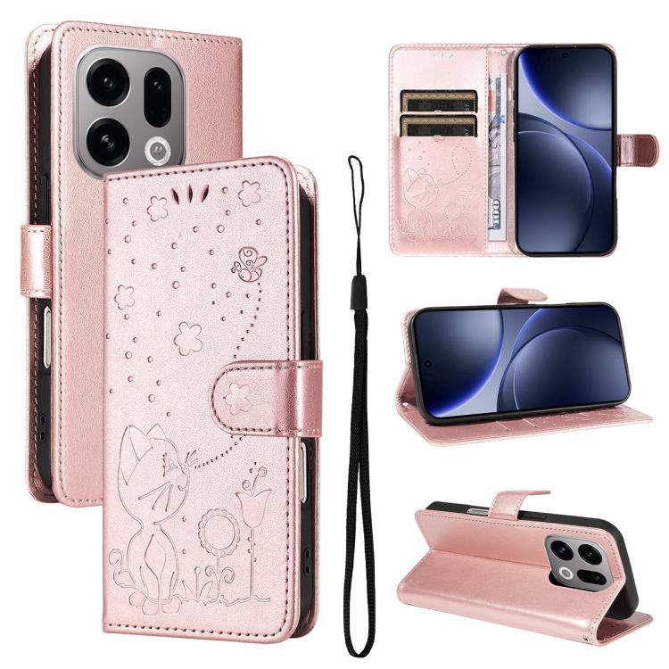 Cat and Bee Embossed Flip Leather Phone Case, For OPPO Find X9, For OPPO A6 Pro 4G / 5G Global, For OPPO Find X9 Pro, For OPPO A60 5G Global / A40 4G Global
