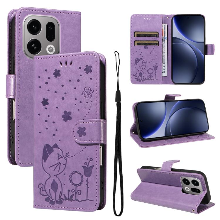 Cat and Bee Embossed Flip Leather Phone Case, For OPPO Find X9, For OPPO A6 Pro 4G / 5G Global, For OPPO Find X9 Pro, For OPPO A60 5G Global / A40 4G Global