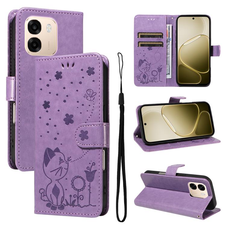 Cat and Bee Embossed Flip Leather Phone Case, For OPPO A6X 5G / A6 5G, For OPPO Reno15 Pro 5G Global, For OPPO Reno15 5G Global, For OPPO Find X9