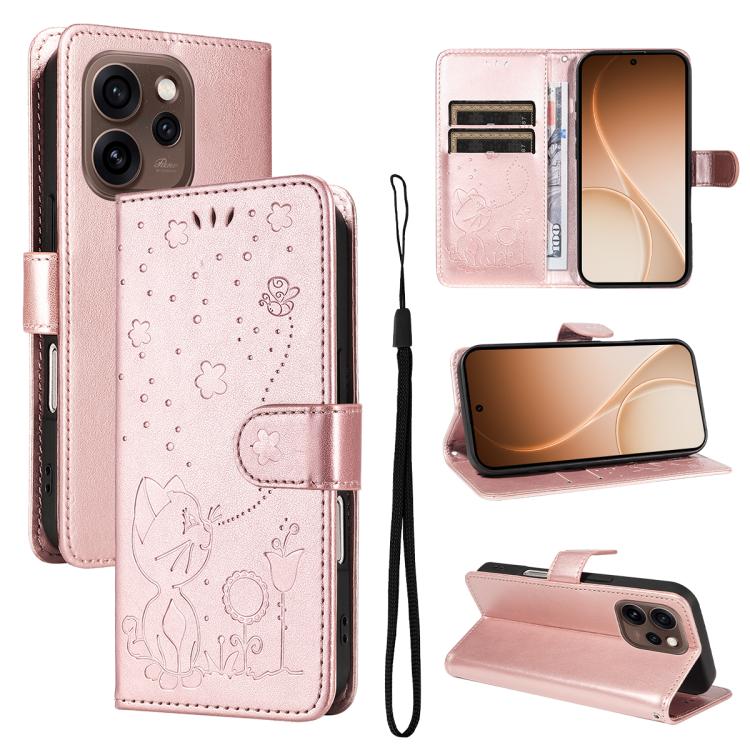 Cat and Bee Embossed Flip Leather Phone Case, For OPPO A6X 5G / A6 5G, For OPPO Reno15 Pro 5G Global, For OPPO Reno15 5G Global, For OPPO Find X9
