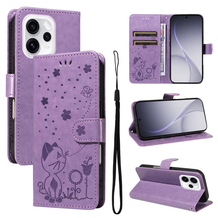 Cat and Bee Embossed Flip Leather Phone Case, For OPPO A6X 5G / A6 5G, For OPPO Reno15 Pro 5G Global, For OPPO Reno15 5G Global, For OPPO Find X9