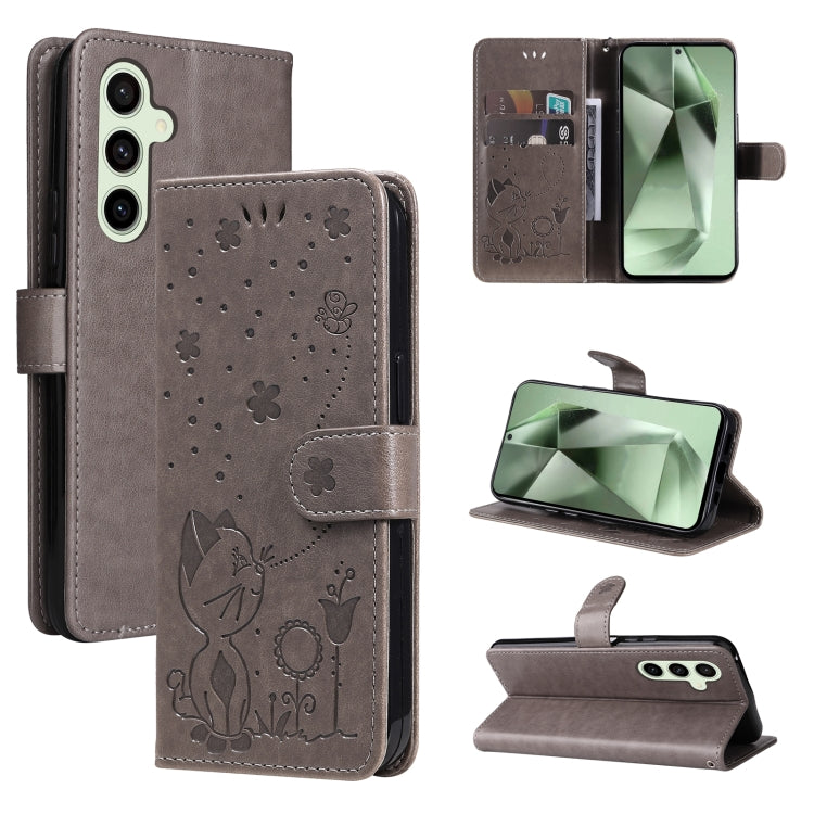 Cat and Bee Embossed Flip Leather Phone Case