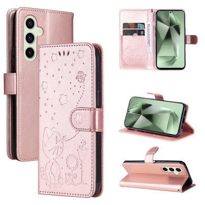 Cat and Bee Embossed Flip Leather Phone Case