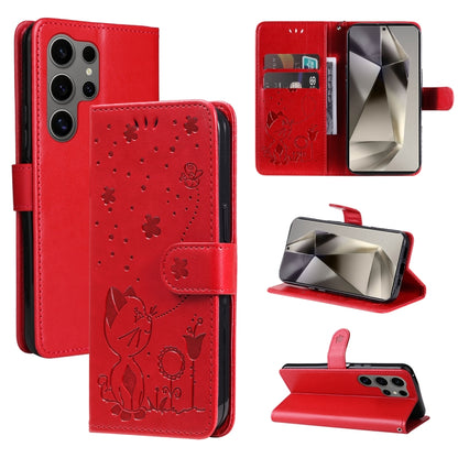 Cat and Bee Embossed Flip Leather Phone Case, For Samsung Galaxy S25 FE 5G, For Samsung Galaxy S25 / S24 5G, For Samsung Galaxy S25+ / S24+ 5G, For Samsung Galaxy S25 Ultra 5G