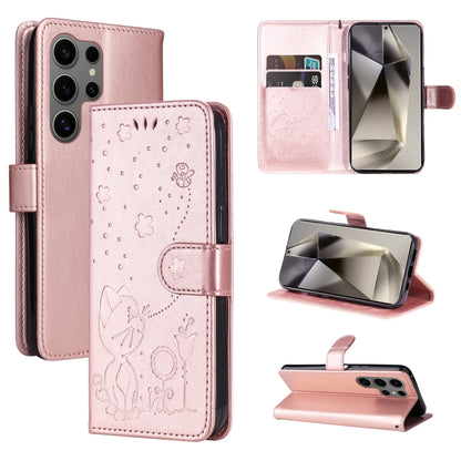 Cat and Bee Embossed Flip Leather Phone Case, For Samsung Galaxy S25 FE 5G, For Samsung Galaxy S25 / S24 5G, For Samsung Galaxy S25+ / S24+ 5G, For Samsung Galaxy S25 Ultra 5G