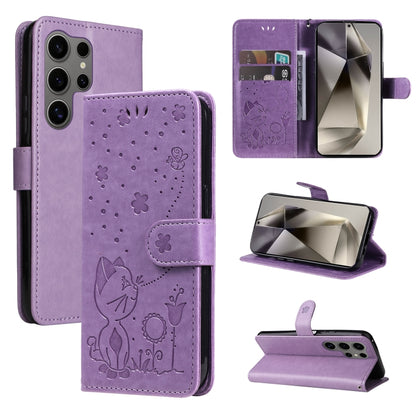 Cat and Bee Embossed Flip Leather Phone Case, For Samsung Galaxy S25 FE 5G, For Samsung Galaxy S25 / S24 5G, For Samsung Galaxy S25+ / S24+ 5G, For Samsung Galaxy S25 Ultra 5G